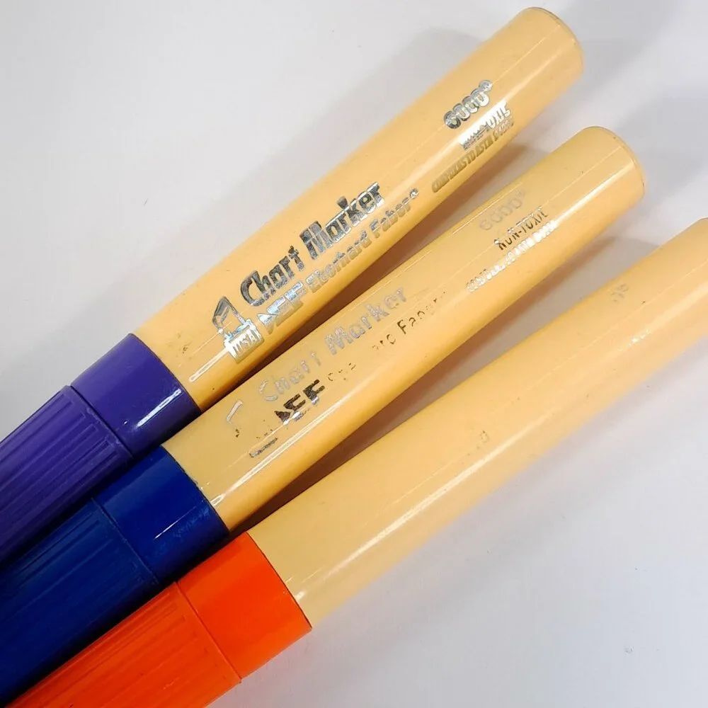 Vintage Eberhard Faber Chart Marker Felt-Tip Markers set 3 purple blue‎ orange